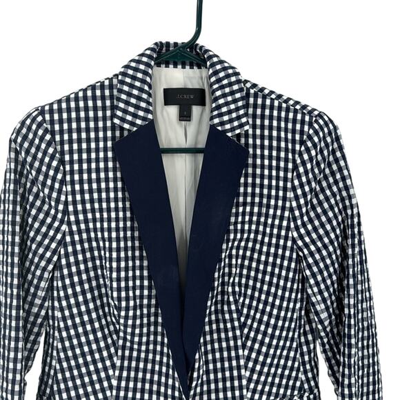 J.Crew Gingham blue white Blazer nautical preppy casual vacation office size 2 - Picture 6 of 11